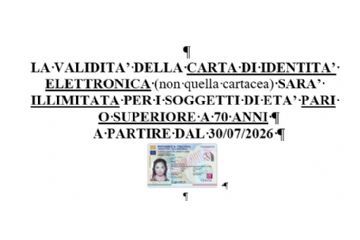 Dal 30/07/2026 la carta d'identità elettronica per i settantenni avrà validità illimitata